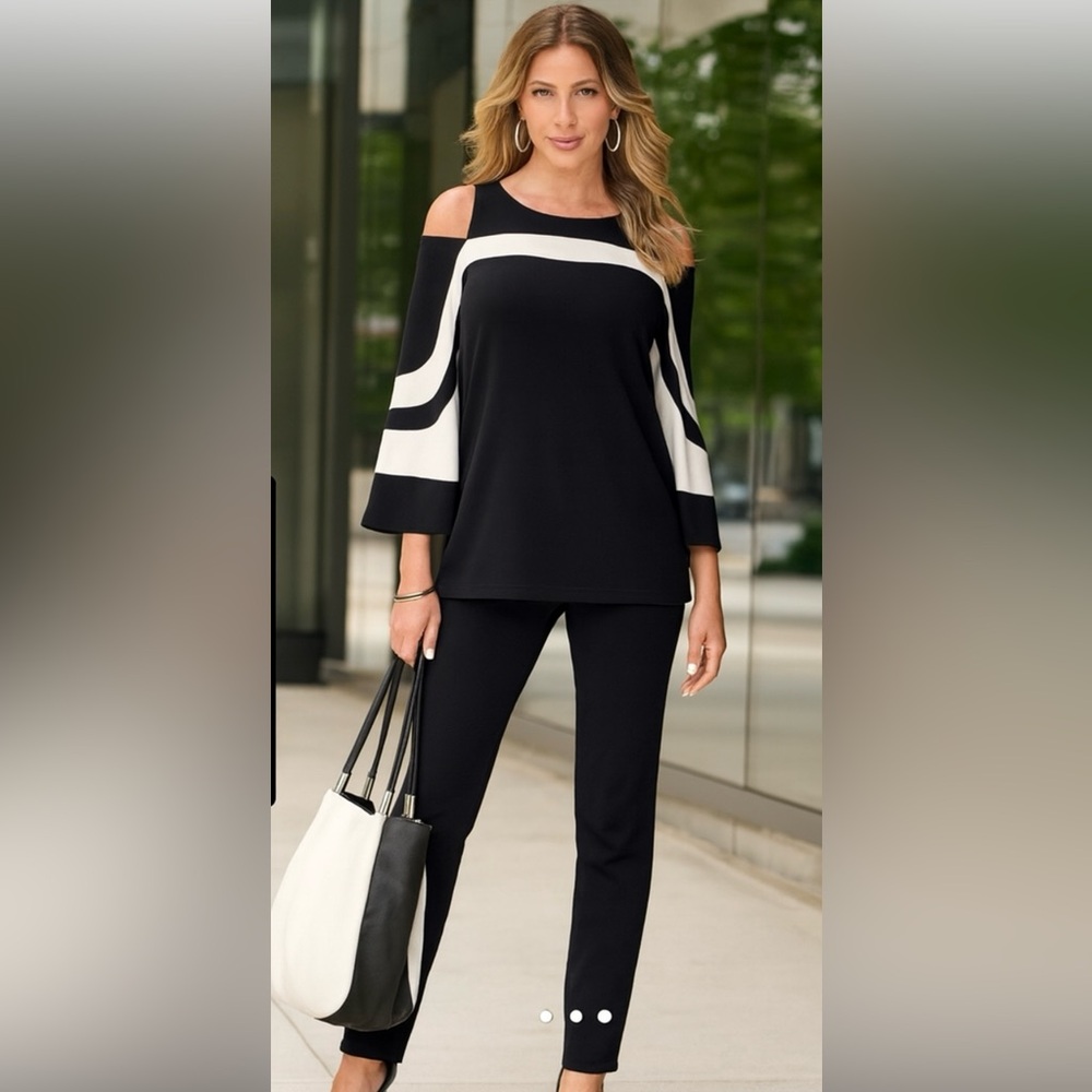 Boston Proper Cold Shoulder Flared Sleeve Lined Top